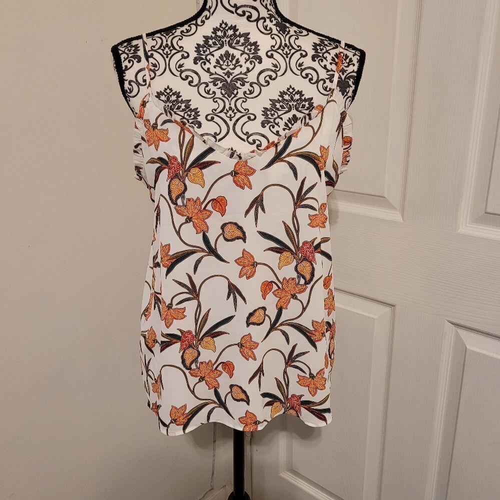 Loft orange floral ruffled cami